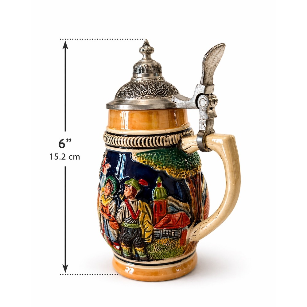 Vintage German Miniature Beer Stein Munchen Marienplatz Lidded Ceramic‎ 5 Inch